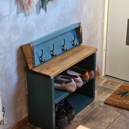 Handmade Solid Wood Shoe Rack Bench Farmhouse Entryway Organizer - thumbnail 3