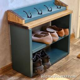 Handmade Solid Wood Shoe Rack Bench Farmhouse Entryway Organizer - thumbnail 2