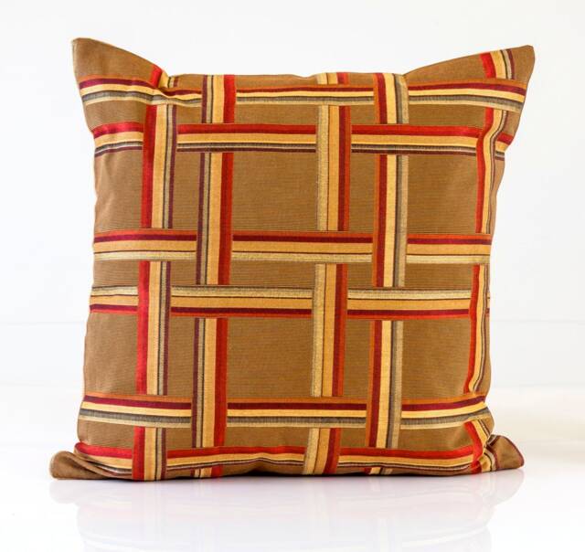 Plaid Pillow Cover in Brown, Red & Gold 20x20 - image 1