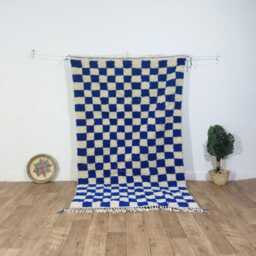 Handmade Moroccan Checkered Wool Rug Black & White Checkerboard - thumbnail 3