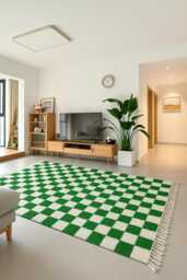 Handmade Moroccan Checkered Wool Rug Black & White Checkerboard - thumbnail 1