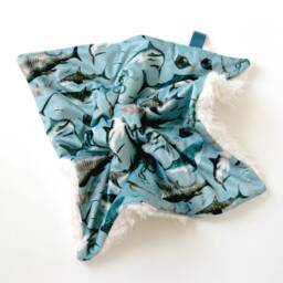 Dream Lovie. Security Blanket. Personalized Lovey. Faux Fur Blue Sharks. Mini Baby Minky Shower Gift - thumbnail 2