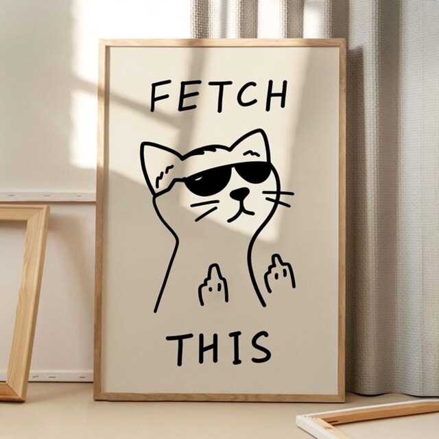 Fetch This Cat Art Canvas Poster, Trendy Wall Art, Funny Aesthetic Decor, Retro Home Printed Gift - image 1