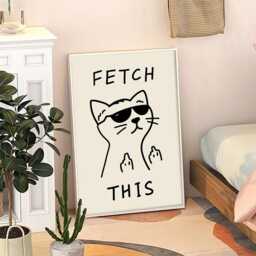 Fetch This Cat Art Canvas Poster, Trendy Wall Art, Funny Aesthetic Decor, Retro Home Printed Gift - thumbnail 3