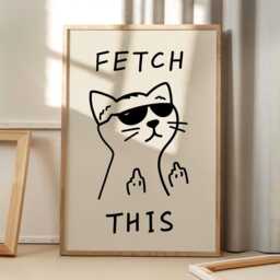 Fetch This Cat Art Canvas Poster, Trendy Wall Art, Funny Aesthetic Decor, Retro Home Printed Gift - thumbnail 1