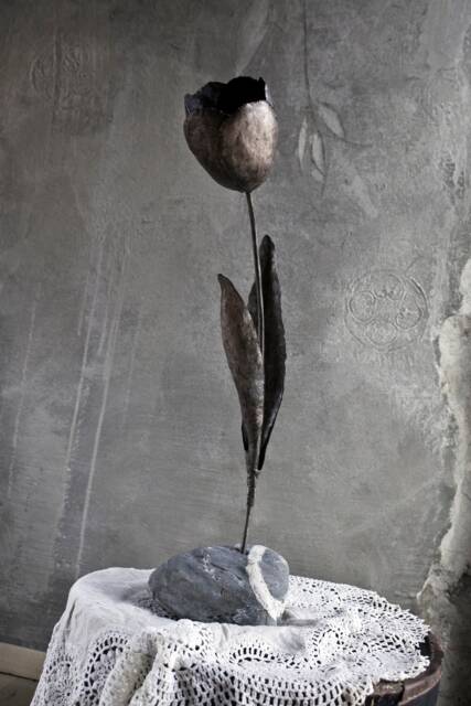 Big Wrought Iron Tulip, Welded, Handmade By Thesteelstylethings, Whimsical Eternal Metal Flower - 3D Art 6Th Anniversary Gift - image 1