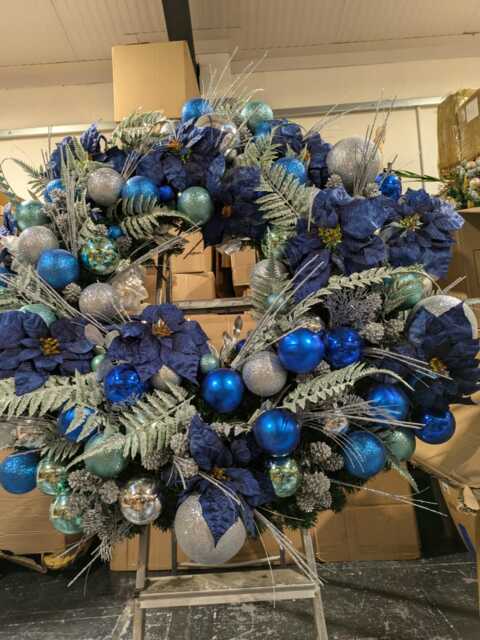 xl Giant Blue Christmas Wreath, Blue & Silver Large Wreath, 120 cms Wreath - image 1