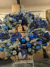 xl Giant Blue Christmas Wreath, Blue & Silver Large Wreath, 120 cms Wreath - thumbnail 1