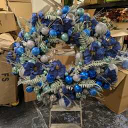 xl Giant Blue Christmas Wreath, Blue & Silver Large Wreath, 120 cms Wreath - thumbnail 3