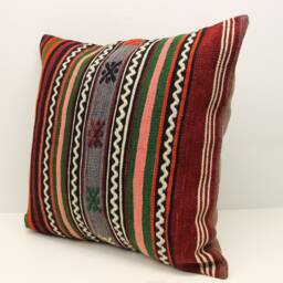Vintage Kilim Pillow Cover 24x24, Turkish Oriental Design - thumbnail 3