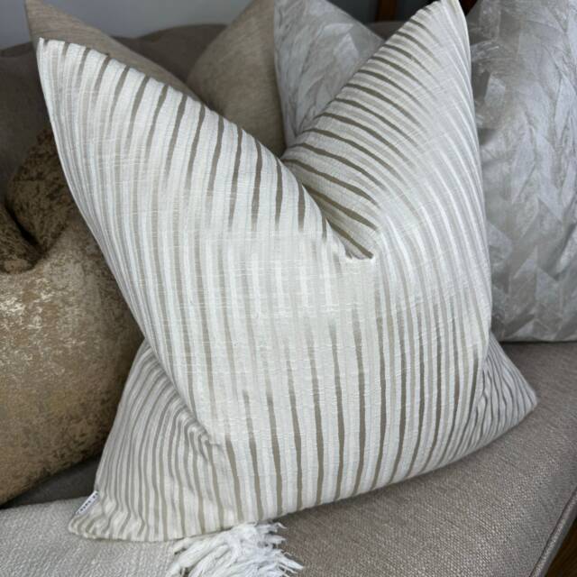 Ashley Wilde Fabric Cushion Pillow Cover, Striped Textured in Champagne - Double Sided Natural, Beige Sofa, Bed Cover - image 1