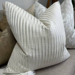 Ashley Wilde Fabric Cushion Pillow Cover, Striped Textured in Champagne - Double Sided Natural, Beige Sofa, Bed Cover - thumbnail 4