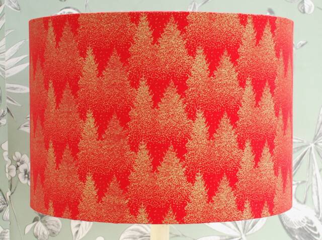 Handmade Christmas Tree Lampshade Red & Gold Drum Shade For The Festive Season - image 1
