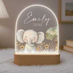 Personalised Children's Elephant Night Light - Led Lamp Nursery Decor Baby Boy Girl Gift For New Name Sign Jungle Bedroom - thumbnail 2