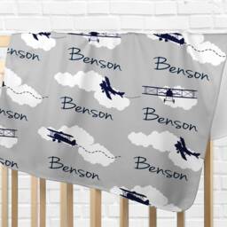 Personalized Baby Blanket Gift Airplane Shower Newborn Watch Me Grow Boy Custom Monogram - thumbnail 2