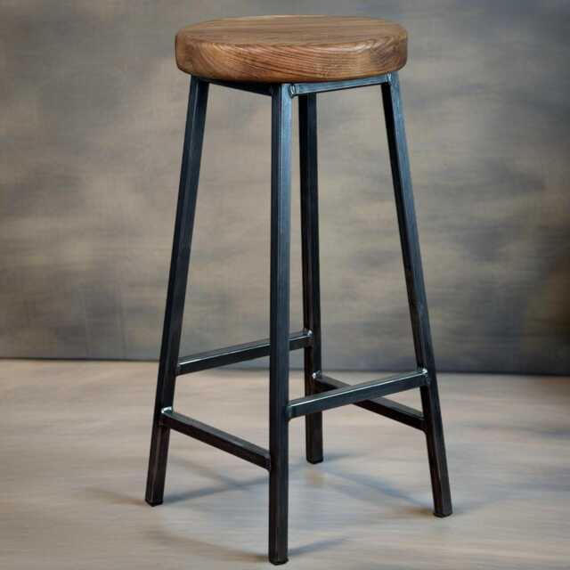 Bertie Elmsworth - Steel Frame Industrial Bar Stool With Chunky Elm Seat - image 1