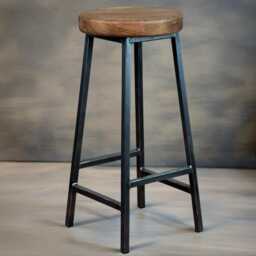 Bertie Elmsworth - Steel Frame Industrial Bar Stool With Chunky Elm Seat - thumbnail 1