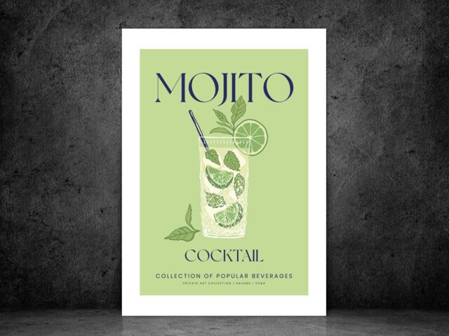 Mojito Cocktail Art Print Poster - Party Signature Drink Sign Trendy Wall Decor Minimalist Elegant Retro Gift A5 A4 A3 - image 1