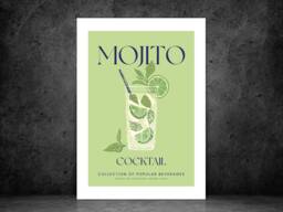 Mojito Cocktail Art Print Poster - Party Signature Drink Sign Trendy Wall Decor Minimalist Elegant Retro Gift A5 A4 A3 - thumbnail 1