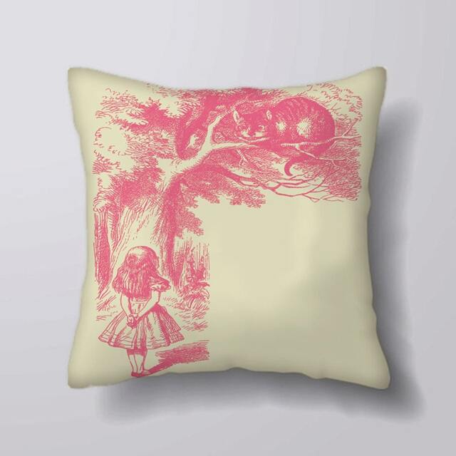 Alice in Wonderland Cheshire Cat Pink - Cushion Cover Case Or Stuffed With Insert - image 1
