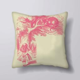 Alice in Wonderland Cheshire Cat Pink - Cushion Cover Case Or Stuffed With Insert - thumbnail 1