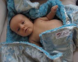 "Ice Blue Brocade Baby Blanket, ""Lovely Lawrence" - thumbnail 1