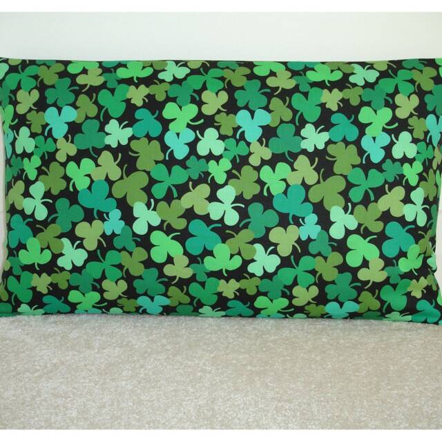 "Shamrock Cushion Cover Irish Kelly Green Shamrocks 12X20 Oblong Pillow Sham 20"" X 12"