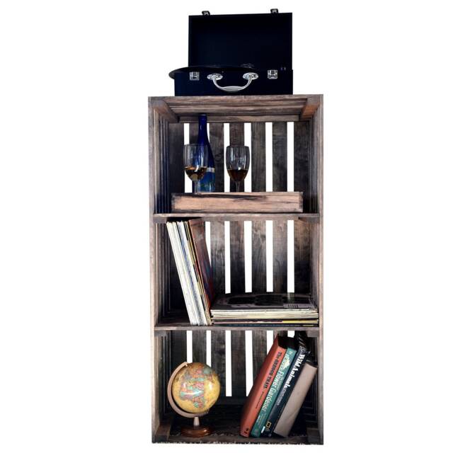 3-Tier Record Player Stand With Storage, Solid Wood Turntable For Vinyl Records - Medium Brown - image 1