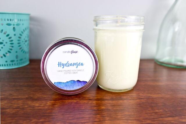 Hydrangea Soy Candle in Half Pint Mason Jar, Wood Wick Candle, Spring Floral Hydrangea Jar Gift - image 1