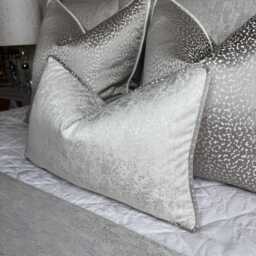 White Silver Luxury Cushion Cover, Diana Shine, Handmade Piped Trim Pillow Sham Case With Crater -All Sizes - thumbnail 1