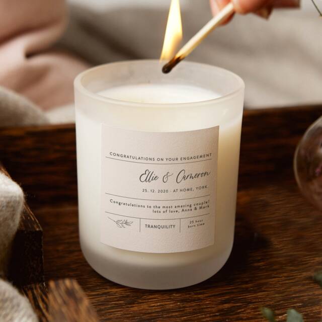Personalised Engagement Gift Candle Soy Wax, Frosted Glass - image 1