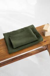 Set Of 2 Forest Green Linen Bath Towels Softened Pure - thumbnail 1