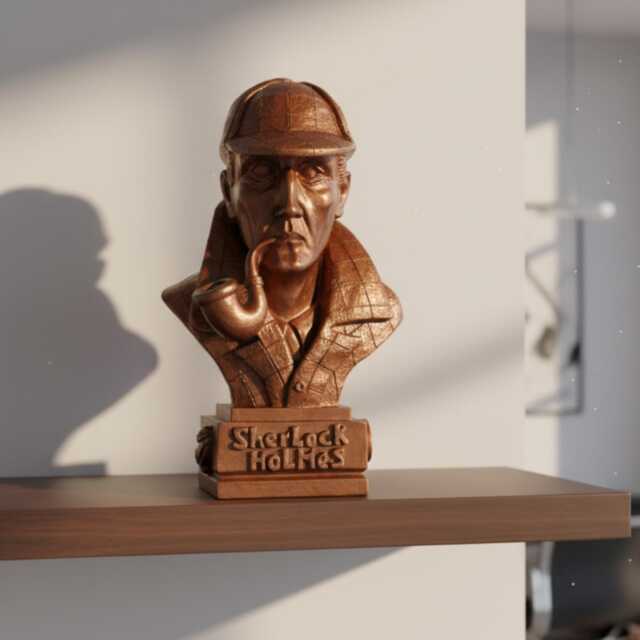 Sherlock Holmes Figurine Bust - Handpainted Bronze Detailed Sculpture With Violin & Magnifying Glass Embossed - image 1