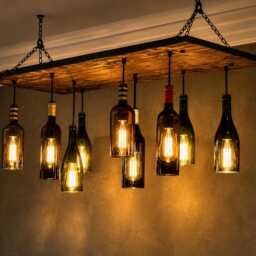 Wine Bottle Chandelier Industrial Hanging Light With Dark Oak Wood Base - thumbnail 2