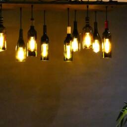 Wine Bottle Chandelier Industrial Hanging Light With Dark Oak Wood Base - thumbnail 3