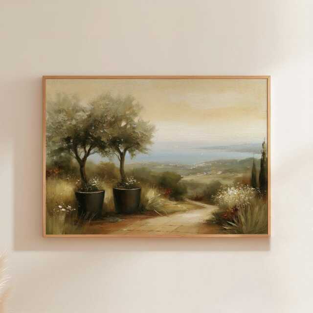 Mediterranean Landscape Poster, Olive Tree Paper Wall Art - image 1