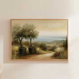 Mediterranean Landscape Poster, Olive Tree Paper Wall Art - thumbnail 1