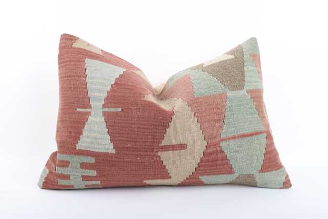 Handwoven Turkish Kilim Pillow Bohemian Lumbar Cushion, 16x24 - image 1