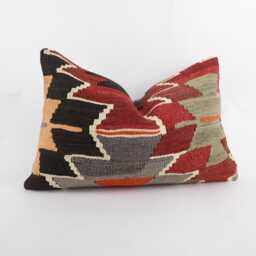 Handwoven Turkish Kilim Pillow Bohemian Lumbar Cushion, 16x24 - thumbnail 3