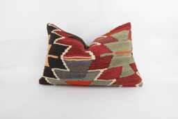 Handwoven Turkish Kilim Pillow Bohemian Lumbar Cushion, 16x24 - thumbnail 1