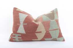 Handwoven Turkish Kilim Pillow Bohemian Lumbar Cushion, 16x24 - thumbnail 1