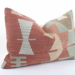 Handwoven Turkish Kilim Pillow Bohemian Lumbar Cushion, 16x24 - thumbnail 3
