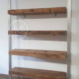 Reclaimed Barn Wood Bookcase, Stainless Steel Poles, Rustic Shelves - thumbnail 2