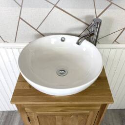 Small Compact Oak Bathroom Modern Vanity Cabinet & Ceramic Basin 308 - thumbnail 2