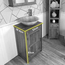 Small Compact Oak Bathroom Modern Vanity Cabinet & Ceramic Basin 308 - thumbnail 4