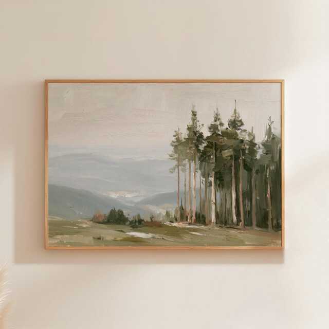 Cedar Forest Poster, Misty Valley Print, Nature Wall Art, Paper - image 1