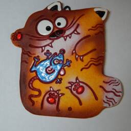 Ceramic Mini-Wall Cat With Mouse. Playful Cat. Wall Art. Hanging. Hand Made Ceramics. Wall Hanging Decor - thumbnail 2