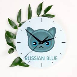A Clock With A Russian Blue Cat. New Collection The Cute Art-Dog Cat