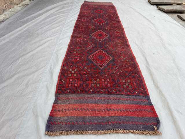 Mushwani Traditional Handmade Aisle Rug, Geometric Wool High Pile 2x8.4 Ft - image 1
