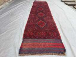 Mushwani Traditional Handmade Aisle Rug, Geometric Wool High Pile 2x8.4 Ft - thumbnail 1